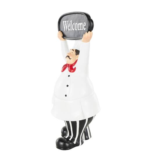 13.25" White with Welcome Sign Polystone Chef Decorative Figurine Sculpture